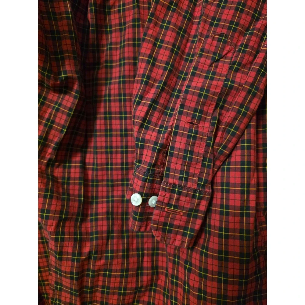 Ralph Lauren Mens Classic Fit Plaid Button Down Shirt Red Black 16.5 34-35